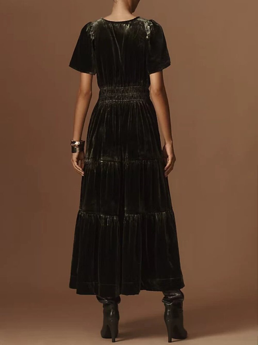 Anthropologie The Somerset Velvet Maxi Dress Dark Green Olive XXSP - Picture 2 of 14